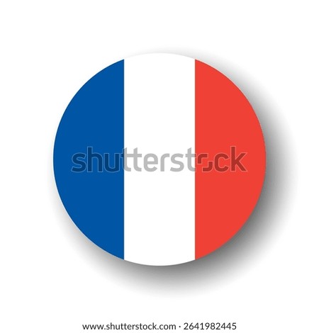 France flag - flat vector circle icon or badge with dropped shadow.