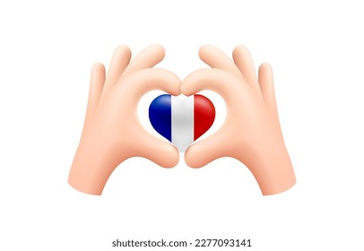 France flag in form of hand heart. National flag concept. Vector illustration.