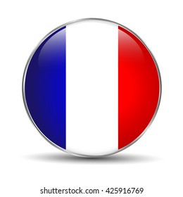 France flag glossy button.