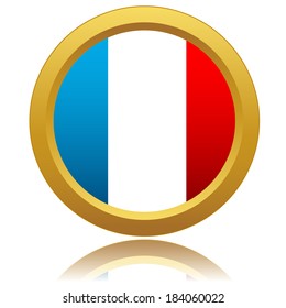 France Flag Glossy Button on a white background. Vector illustration