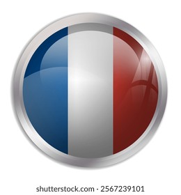 France flag - glossy circle button displays a colorful flag representing a country cultural identity and heritage. The essence of national pride and unity.