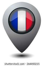 France Flag Glossy Map Marker, Vector Illustration isolated on White Background. 