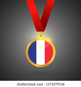 France Flag in gold Medal, Golden Badge, Sport Game Golden Challenge Award. Vector Illustration.