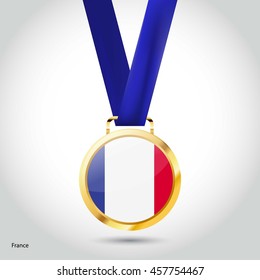 France Flag in gold Medal. Vector Illustration. RIO Olympic Game gold Medal. Vector Illustration