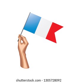 France flag and hand on white background. Vector illustration