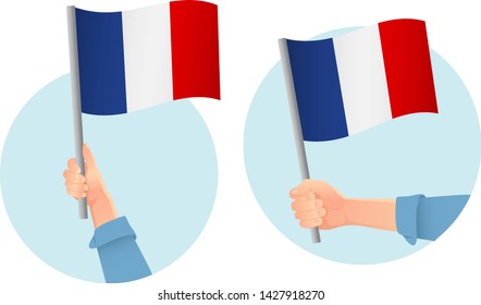 France flag in hand. Patriotic background. National flag of France vector illustration