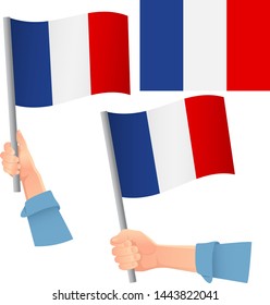 France flag in hand. Patriotic background. National flag of France vector illustration