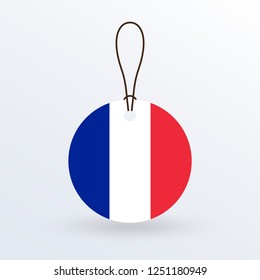 France flag hanging tag. French round flag icon and national symbol. Vector illustration.