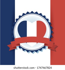 france flag heart inside seal stamp design, Happy bastille day and french theme Vector illustration