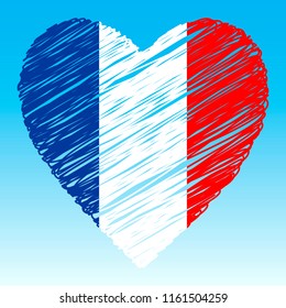 France flag, Heart shape, grunge style.
