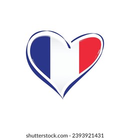 France flag with a heart shape, isolated on a white background for France Independence Day. Vector illustration.