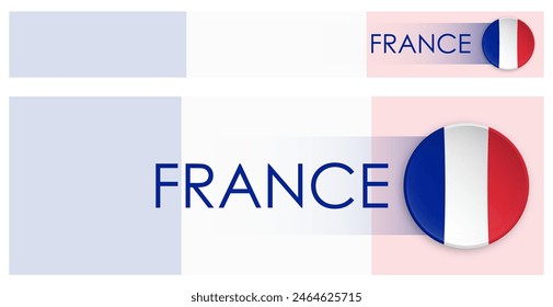 Bandera de Francia Anuncio de Web Horizontal en estilo neomorfista moderno. Página web Botón de cabecera de país francés para aplicación móvil o sitio de Internet. Vector