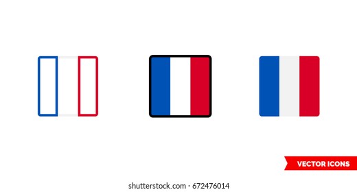 France flag icon of 3 types: color, black and white, outline. Isolated vector sign symbol.