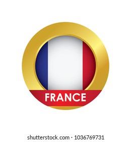 France flag Icon button with golden circle, vector illustration