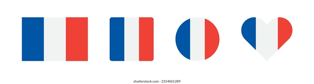 France flag icon. French banner signs. National symbol. Paris symbols. Circle badge of Europe country icons. Flat color. Vector isolated sign.