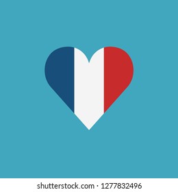 France flag icon in a heart shape in flat design. Independence day or National day holiday concept.