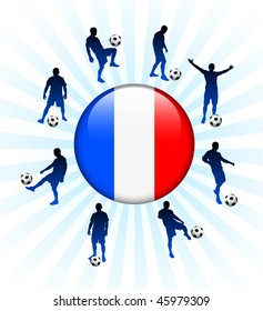 France Flag Icon on Internet Button with Soccer Players Original Vector Illustration