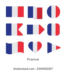 France flag icon set isolated on white background. Vector Illustration.