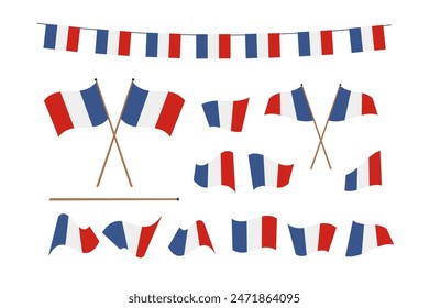 France flag icon set isolated on a white background. Vector illustration.