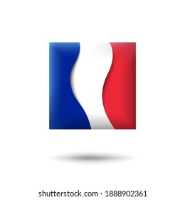 Icono de la bandera francesa en forma de cuadrado. Ondeando en el viento. Resumen ondeando la bandera francesa. Tricolor francés. Estilo de corte de papel. Símbolo vector, icono, botón