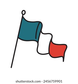 France flag icon, vector illustration of French national symbol, doodle design element, celebration of independence, Bastille Day, patriotic emblem, geography icon, travel in Europe