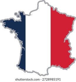 Bandeira da França dentro de seu mapa de território. Elemento para educação, viagens, política, história, social e geografia tema.