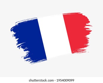 France flag made in textured brush stroke. Patriotic country flag on white background