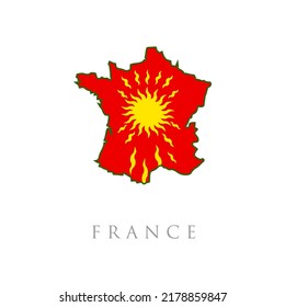 france flag map with flame symbol