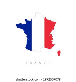 France flag map on white background. National French flag (blue, white, red colors). White background. National flag French Republic