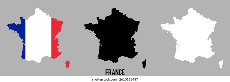 France flag and map shape black and gray color