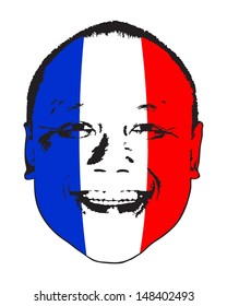 A France flag on a face, isolated against white. 