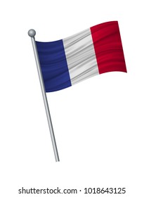 France flag on the flagpole. Official colors and proportion correctly. waving of France flag on flagpole, vector illustration isolate on white background.