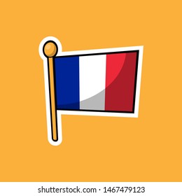 france flag on flagstaff.cartoon France sticker or label. Location label. vector illustration.france flag - cartoon sticker in comics style