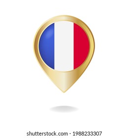 Bandera de Francia en el mapa del puntero dorado, ilustración vectorial eps.10