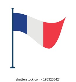 france flag on pole on background