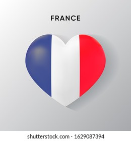 France flag on a realistic heart shape, vector illustration on a white background
