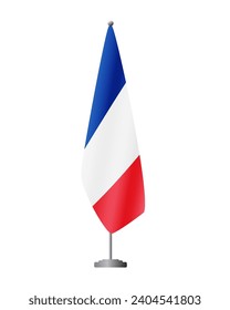 Frankreich Flagge auf Flaggenstand für offizielle Sitzungen, transparenter Hintergrund, Vektorgrafik