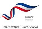 France flag on Waving ribbon, France Independence Day Vector Illustration.