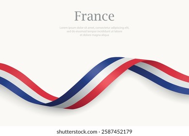 France flag on Waving ribbon. Template for independence day