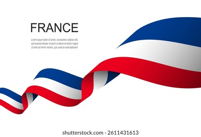 France flag on Waving ribbon, France Independence Day Vector Illustration.
