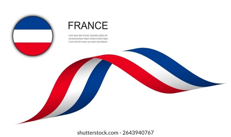 Bandeira da França na faixa de ondulação e botão de círculo, ilustração de design de vetor de bandeiras da França.