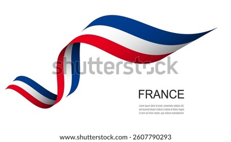 France flag on Waving ribbon, France Independence Day Vector Illustration.