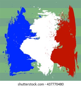 France flag over football field vector illustration, French flag picture, football Europe cup 2016 symbol image, European football championship background, three color of french flag on soccer field