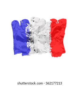 France flag painted by brush hand paints. Art flag. French flag