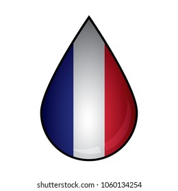 The France flag painted on 3D water drop