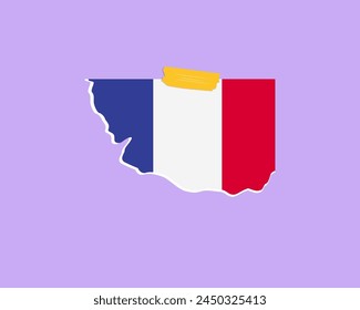 Textura de papel de la bandera de Francia, elemento de una sola pieza, diseño de Vector, bandera de Francia pegada en la pared, decoración o idea de celebración