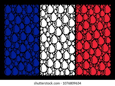 France Flag pattern combined of drop pictograms. Vector drop pictograms are combined into geometric France flag pattern on a black background.