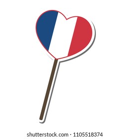 France flag pattern Lollipop candy heart shape