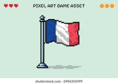 Frankreich Flagge Pixel Kunst Retro-Videospiel 2d Asset Illustration isoliert Vektorgrafik Französisch Nation Euro Land Europa Paris