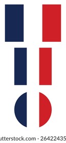 
France flag PNG vector. France square and round icon isolated on transparent PNG background. France flag icon.